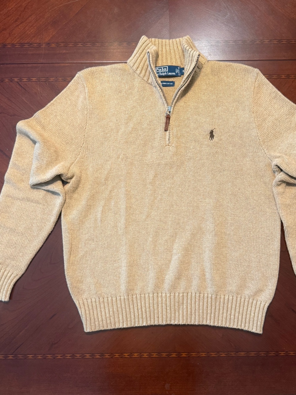 Ralph Lauren Camel Half-Zip Pima Cotton Sweater